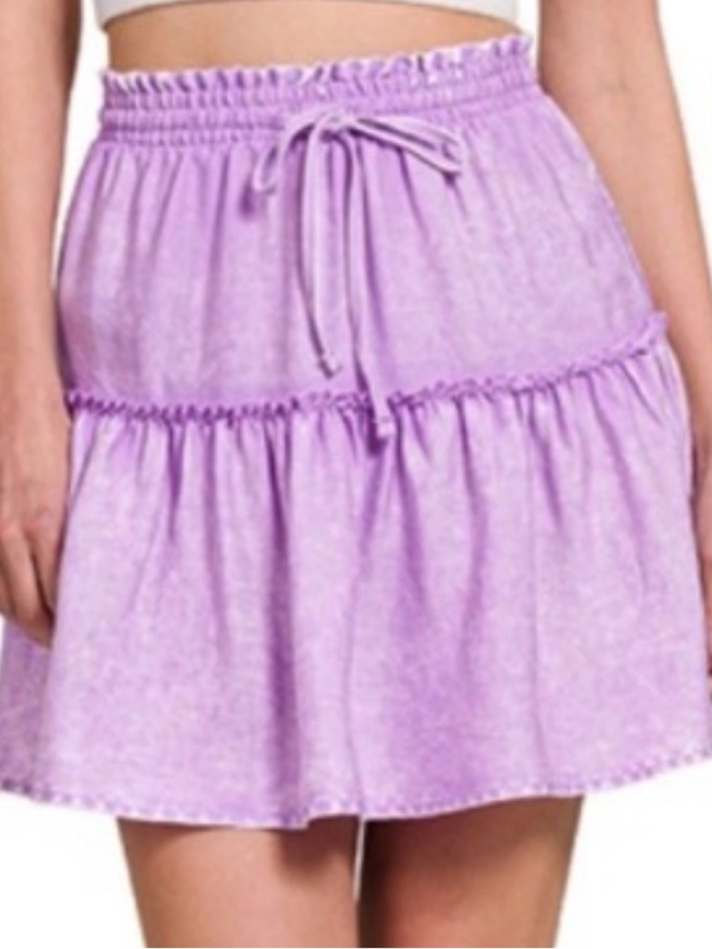 Zenana Purple Tiered Drawstring Mini Skirt
